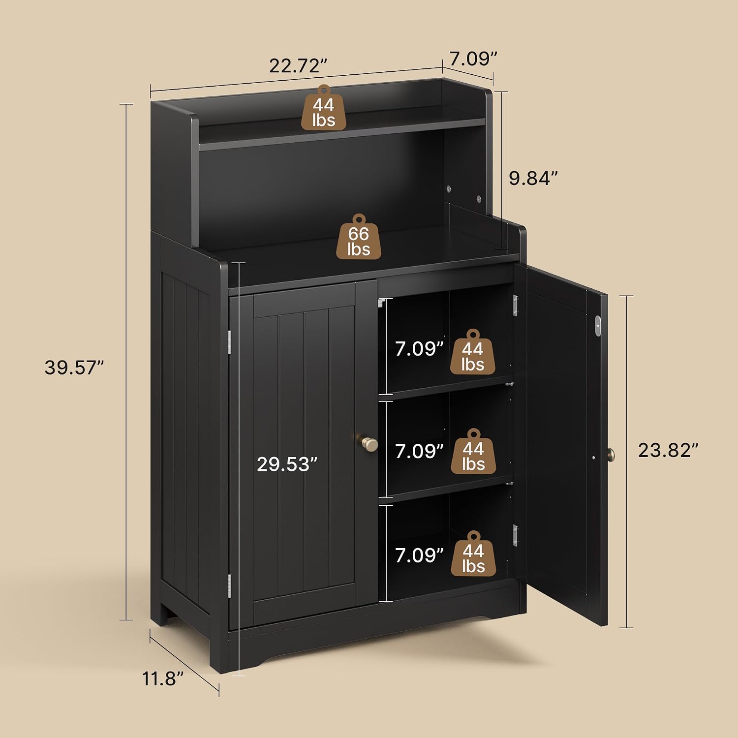 Gizoon Small Bathroom Storage Cabinet, Freestanding Organizer with 2 Doors, 2 Adjustable Shelves, 40" H Floor Pantry Cabinet for Dining Room, Kitchen, Living Room, Hallway, Black