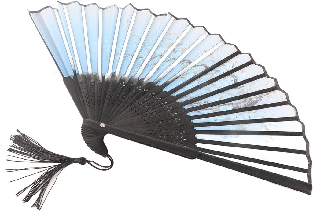 Folding Hand Fan, Material Smooth Opening Closing Lightweight Foldable, with Hollow Out Design, for Wedding Party Gift Dance Props Home Office Decoration (Blue)
