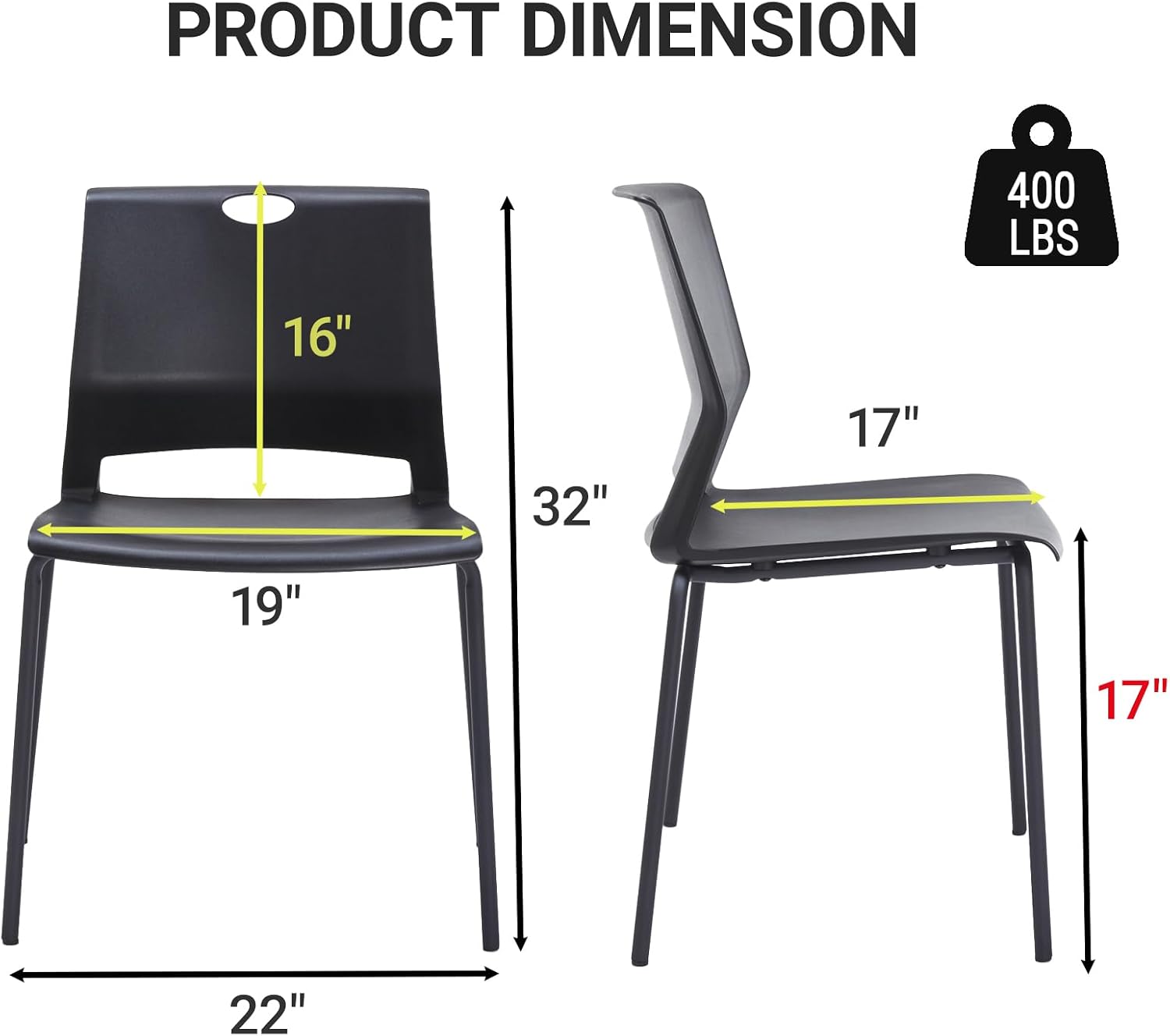 Sidanli Black Stacking Chairs Set of 4, Plastic Stackable Chair for Office Conference Waiting Break Room