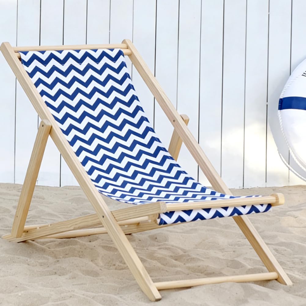 Beach Chair Replacement Cloth 116cmx42cm Simple Sling Chairs Replacement Fabric Blue Wave Stripes Lounge Chair Canvas for Sunbathing Garden Courtyard Garden Beach