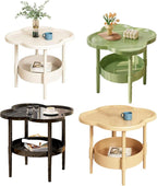 Petal-Shaped Side Table Living Room, 2-Tier Storage Small Coffee Table 15.35”, Lightweight Stable with Storage for Bedroom Small Spaces, Modern Couch Table for Home (Green)