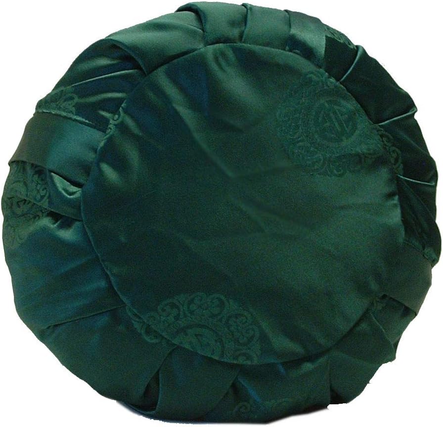 Zen Zafu Sitting or Meditation Cushion with Silk Brocade Cover (Green)