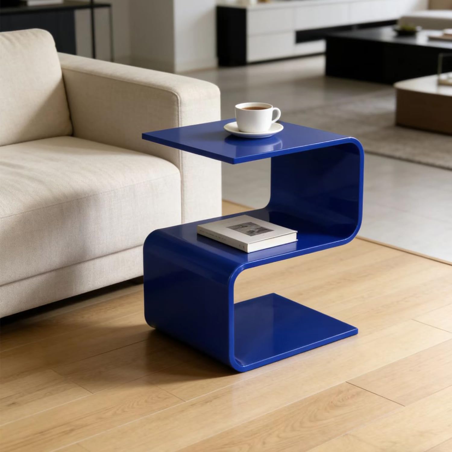 Acrylic Side Table 17.7" H - S-Shaped Blue End Table, 20 lbs Capacity, No Assembly Required