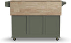 Homestyles Mobile Kitchen Island Cart with Wood Top and Dropleaf Breakfast Bar, 18" D x 53.5" W x 36" H, Green