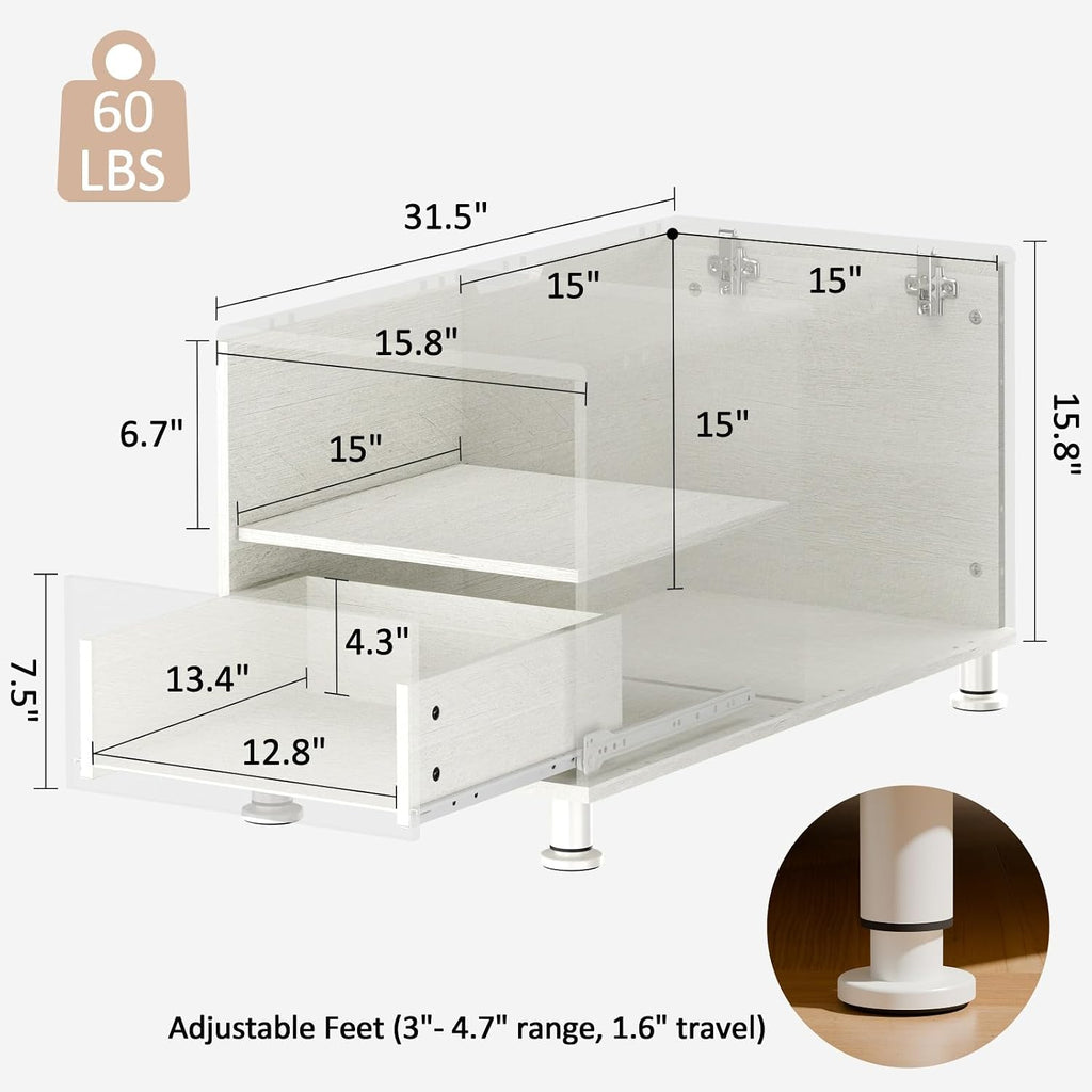 Rresyet Modular Sofa Console with Storage, Adjustable Height Side Table with Drawer & Open Shelf, 15.8" Narrow End Table for Sectional Sofa Couch (1, White, with Drawer)