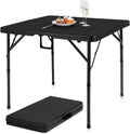 pollilar 34" Folding Card Table Square Foldable Table Plastic Portable with Detachable Legs, Dual Height Adjustable, Heavy-Duty Indoor Outdoor Dining, Game, Picnic, Mahjong Tables-Black