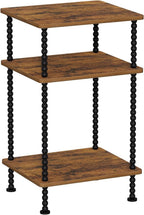 YINMIT Side Table,3-Tier End Table with Metal Legs,Open Storage Nightstand | Small Side Table,Safe Rounded Corners,Adjustable Feet,Vintage Spindle Design For Small Place Bedroom Living Room Office