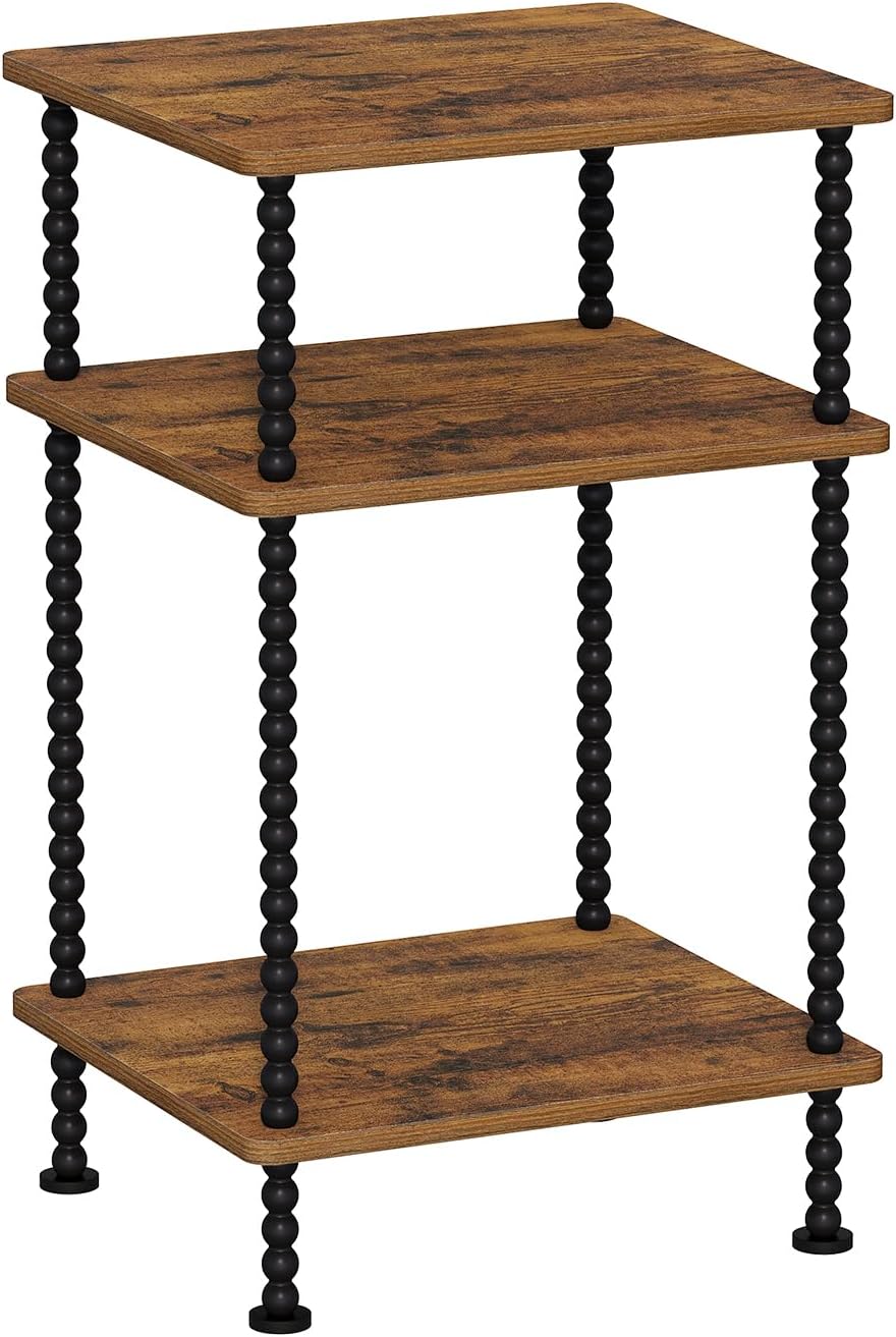 YINMIT Side Table,3-Tier End Table with Metal Legs,Open Storage Nightstand | Small Side Table,Safe Rounded Corners,Adjustable Feet,Vintage Spindle Design For Small Place Bedroom Living Room Office
