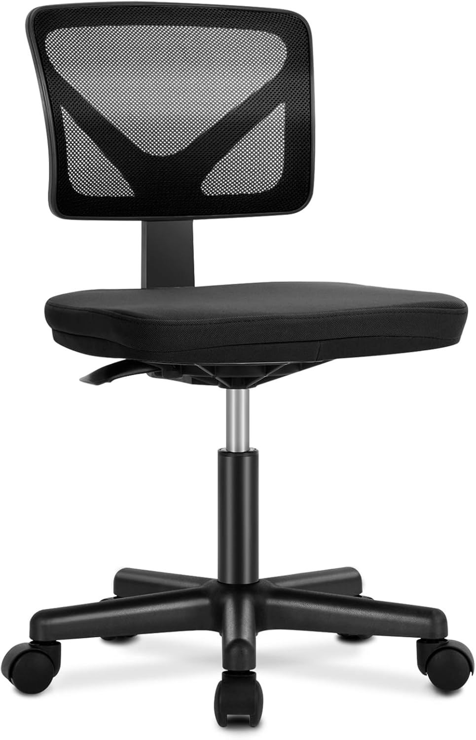 OLIXIS Armless Office Chair, Ergonomic Desk Chair with Wheels, Mesh Back, Removable Washable Foam Cushion, Height Adjustable Rolling Swivel Chairs for Small Space, Home, Office, Black