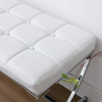 LukeAlon Modern PU Leather Dining Bench, Button Tufted Ottoman Bench with X-Shape Chrome Finish Upholstered End of Bed Bench Comfy Entryway Bench for Bedroom Kitchen, White