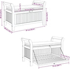 Garden Storage Bench Dark Grey Brown Solid Acacia Wood with Cushion 36x49.6x23.6 in Seating for 2 Indoor Outdoor Patio Porch Bench for Front Porch and Garden