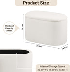Oval Ottoman with Storage for Living Room, Modern Linen Fabric Foot Stools Ottoman, Upholstered Vanity Stool Foot Rest, Small White Storage Bench for Bedroom, Entryway, Dorm