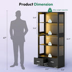 Lamtor 67-inch Glass Display Cabinet – Curio Cabinet with RGB LED Lights, 2 Drawers & Anti-Tip Design for Collectibles, Figures, Living Room | Black