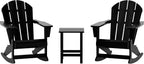 HDPE Laguna Outdoor Rocking Poly Adirondack Chair with Side Table 3-Piece Set, Black