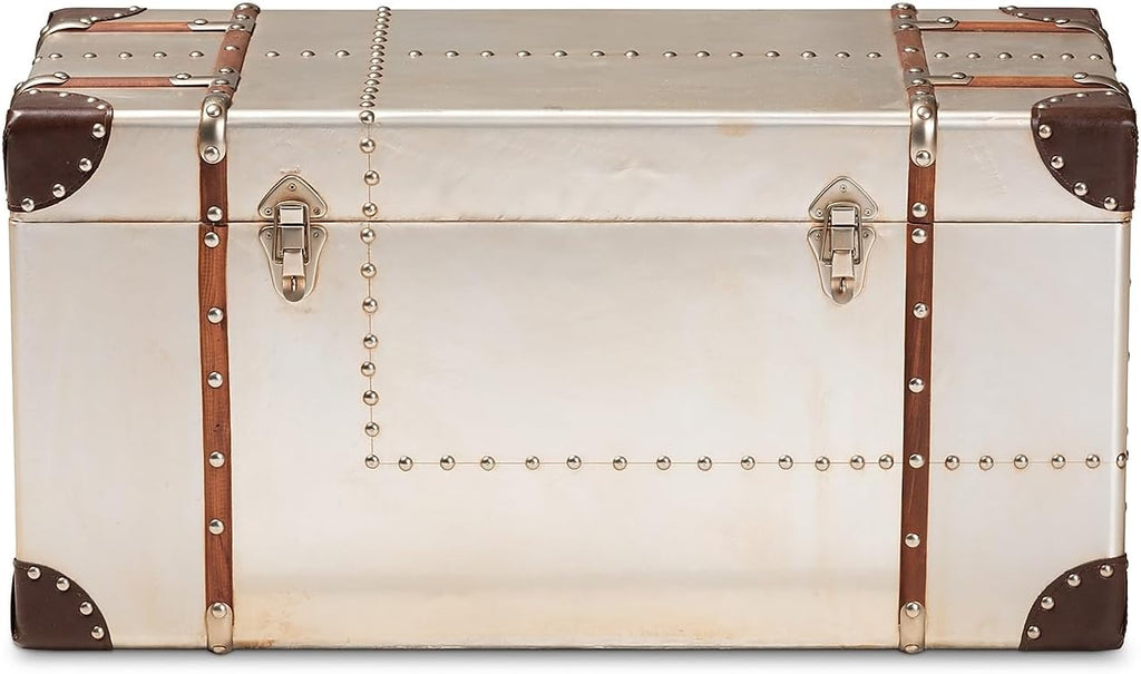 Baxton Studio Bechet Storage Trunk, Silver