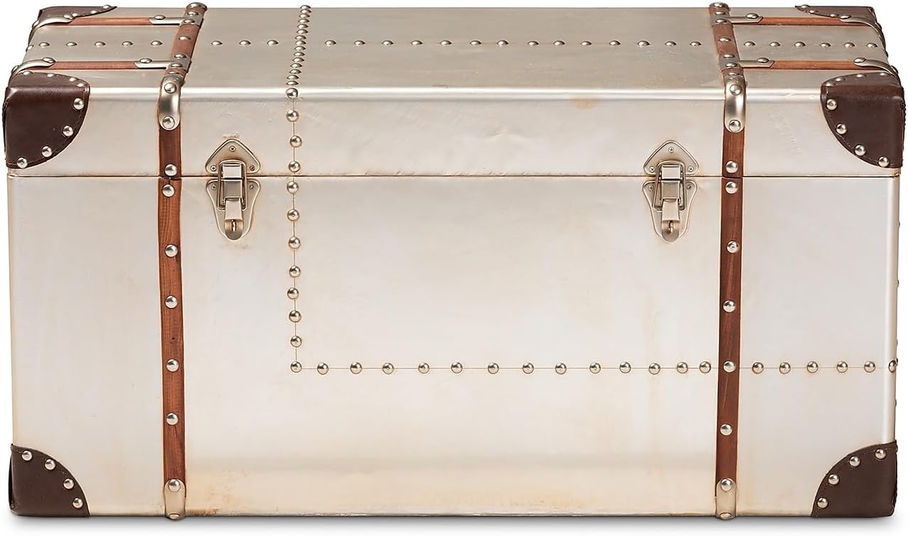 Baxton Studio Bechet Storage Trunk, Silver