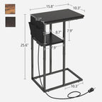 Livofloral C Shaped End Table with Charging Station, Small Side Tables for Couch with Storage Bag, Couch Side Tables for Living Room, C-Table for Sofa, Small Bedside Table for Bedroom, Black