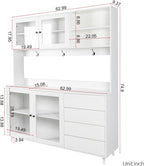74.8" Tall Kitchen Pantry Storage Cabinet, Modern Food Pantry Cabinet with Microwave Stand Wooden Kitchen Hutch Cabinet with 4 Doors, 4 Drawers and 3 Hooks for Dining Room, White