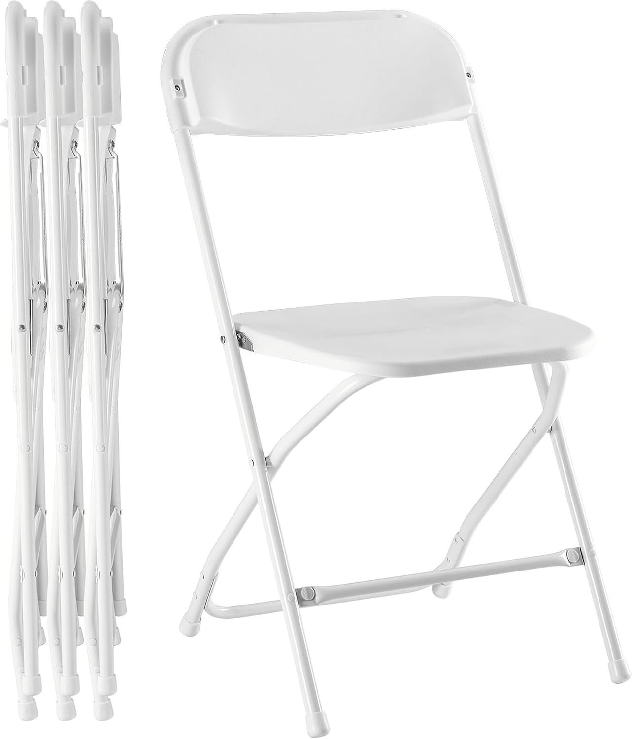 Simple Deluxe 4-Pack Folding Plastic Chair, Foldable Stackable Portable Seat with Metal Frame 330lb Capacity, Outdoor/Indoor Commercial for Party, Wedding, Event, Office, Patio, Picnic, Kitchen, White