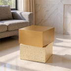 Pemberly Row Square End Table, 20.1 in Height, Electroplated Iron, Gold & Beige Finish, Rubber Feet, Contemporary Design for Living Room or Bedroom Decor