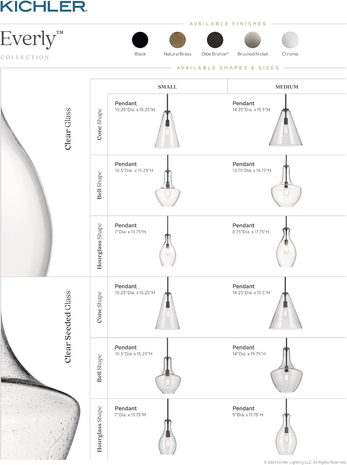Kichler Everly 1-Light Bell Pendant Light Fixture with Clear Seeded Glass in Black for Kitchen Island, Dining Room, Bedroom, Modern Hanging Light (19.75" x 13.75"), 42046BKCS
