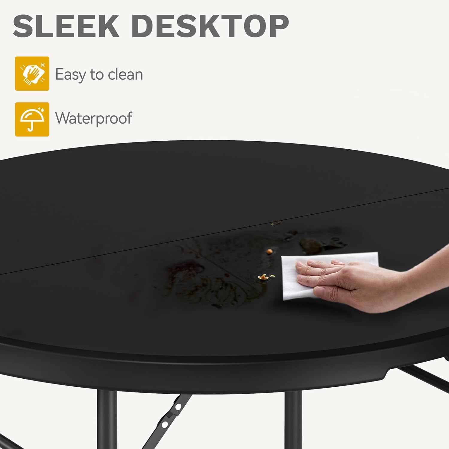 DWVO Heavy Duty 48 Inch Round Folding Table Black Plastic Outdoor Indoor Portable Banquet Setup Ideal for Parties Camping BBQ Events Garden Gatherings with Sturdy Metal Frame and Easy Storage Design
