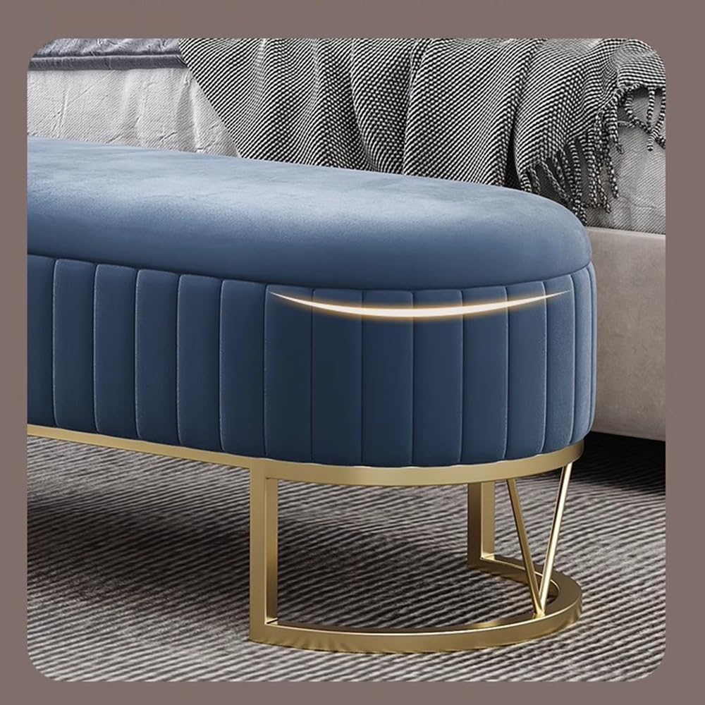Modern Storage Bench Upholstered Bedside Stool with Metal Legs Modern for Living Room Entryway Entryway(Blue,Small)