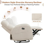 Glider Recliner for Nursery, Swivel Rocker Recliner with 2 Pockets for New Mother, Corduroy Manual Roking Recliners for Living Room, Bedroom, Cream White