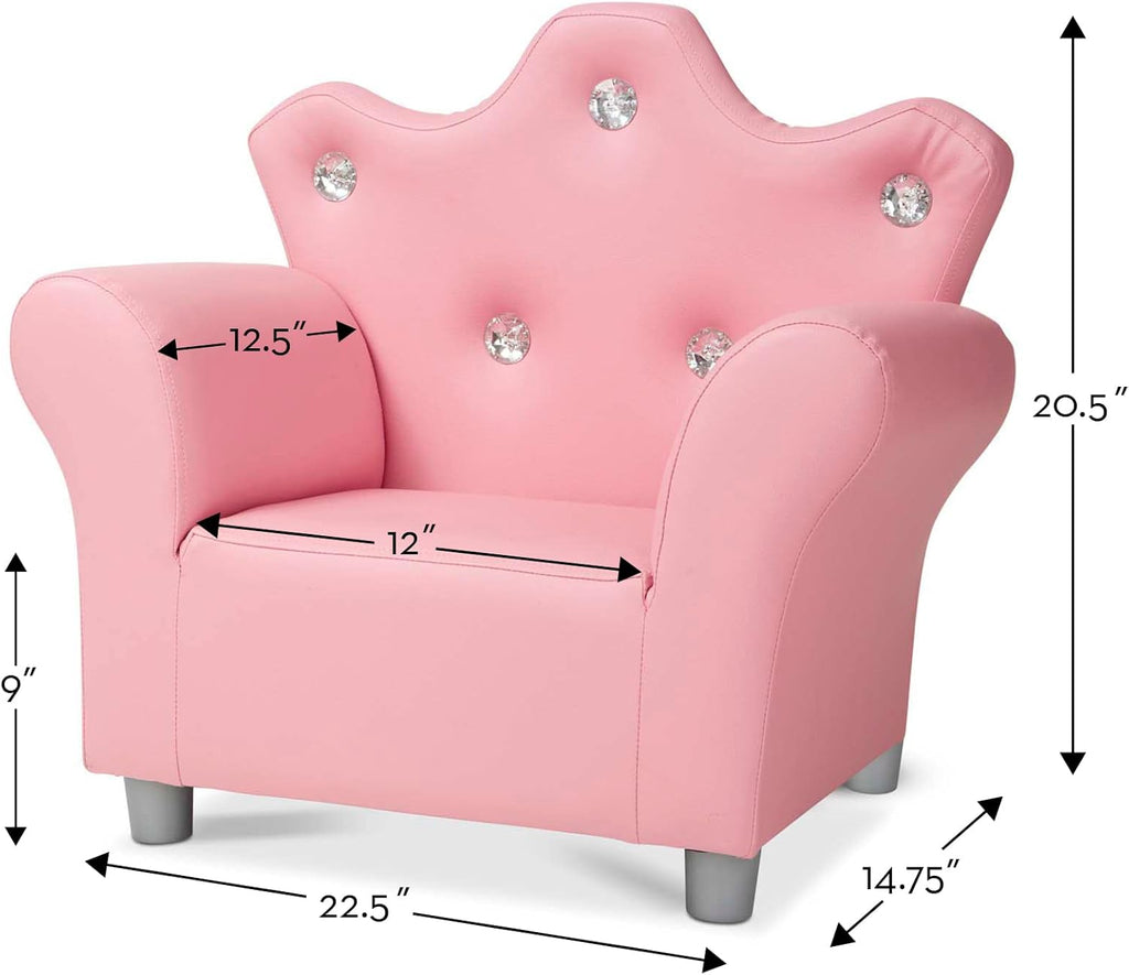 Melissa & Doug Pink Faux Leather Child’s Crown-Back Armchair (Kid’s Furniture) Princess Chair for Toddlers, Children's Furniture, Pink Chair for Kids
