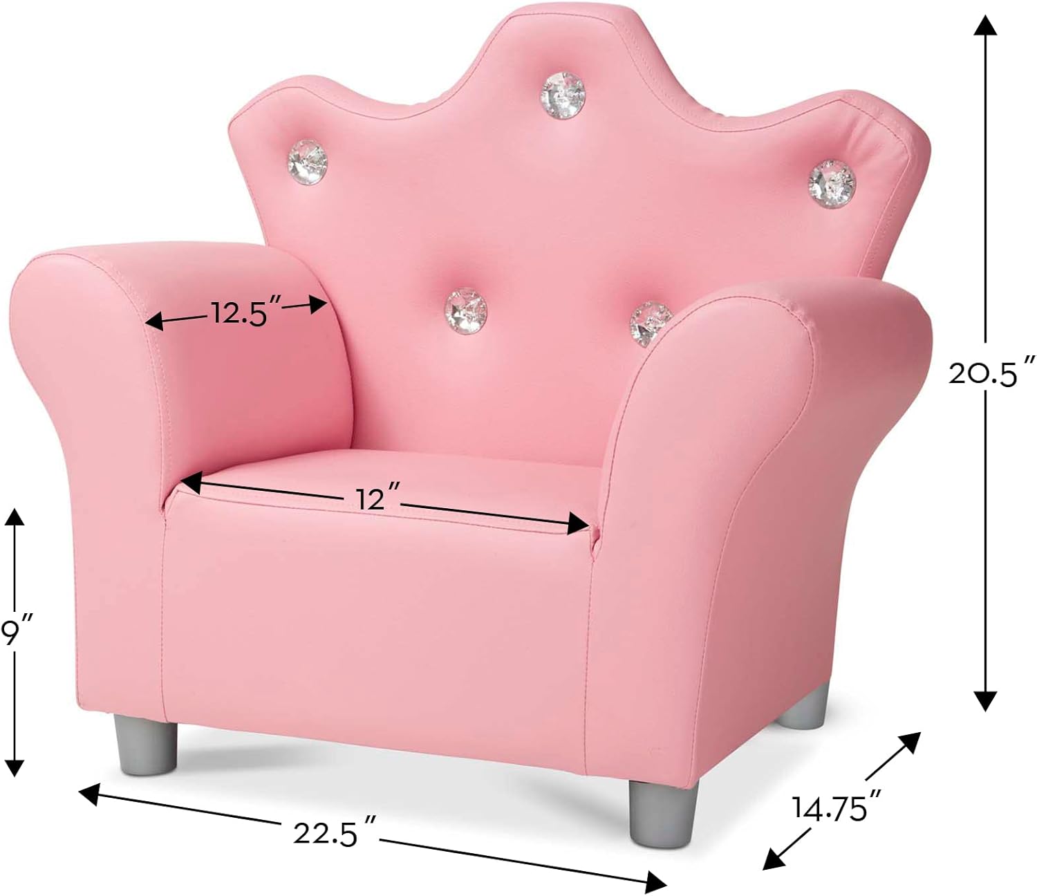 Melissa & Doug Pink Faux Leather Child’s Crown-Back Armchair (Kid’s Furniture) Princess Chair for Toddlers, Children's Furniture, Pink Chair for Kids