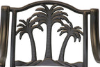 Palm Tree Outdoor Patio Set 4pc Swivel Barstools 30" H Dark Bronze Cast Aluminum, Walnut Cushions