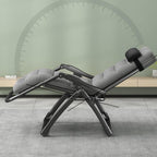 Gravity Lounge Chair Patio Adjustable Sun Lounger Garden Reclining Folding with Cup Holder(Black+Cushion B)