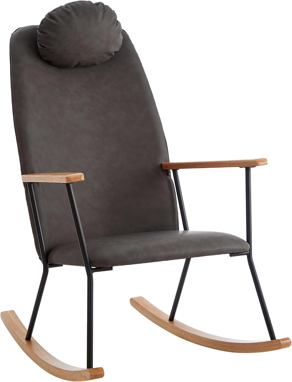 Nursery Rocking Chair Indoor, Small Rocking Chairs for Small Spaces, Upholstered Rocker Chair with High Back& Headrest Pillow, Comfy Rocking Chair for Bedroom, Living Room, Patio& Porch (Dark Grey)