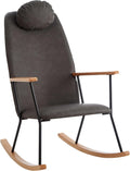 Nursery Rocking Chair Indoor, Small Rocking Chairs for Small Spaces, Upholstered Rocker Chair with High Back& Headrest Pillow, Comfy Rocking Chair for Bedroom, Living Room, Patio& Porch (Dark Grey)