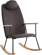 Nursery Rocking Chair Indoor, Small Rocking Chairs for Small Spaces, Upholstered Rocker Chair with High Back& Headrest Pillow, Comfy Rocking Chair for Bedroom, Living Room, Patio& Porch (Dark Grey)