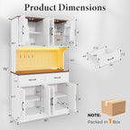 VK·LIVING 71" Kitchen Pantry Cabinet, Farmhouse Storage Cabinet with LED Lights & Charging Station, Coffee Bar Cabinet with Adjustable Shelves, 2 Drawers, Pegboard & Hooks, White