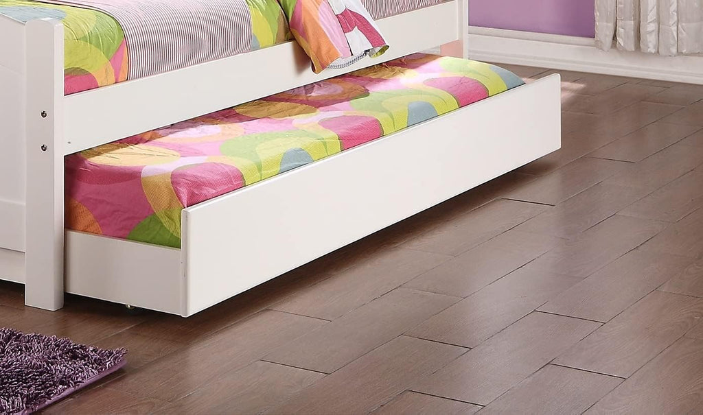Twin Size Bed w, Trundle Slats White Pine Plywood Youth Bedroom Furniture