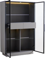 roomfitters 60.6'' Display Cabinet with Glass Doors, Freestanding Pantry Storage Cabinet with Adjustable Shelves for Home, Grey