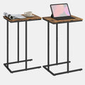 Manora Set of 2 C Shaped Side Tables for Living Room, Industrial End Table Sofa Table, Rustic Wood Look Laptop Snack Table, Small Couch Table for Bedroom, Rustic Brown