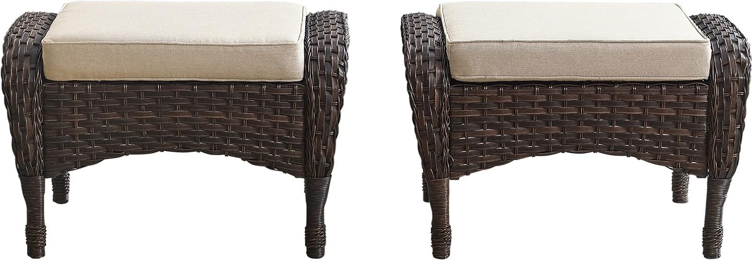 Belord Outdoor Ottomans for Patio Foot Rest - 25 Inch PE Wicker Foot Stool Set of 2 with Removable Cushions for Patio Furniture Sets,All Weather Rattan Ottoman for Balcony Deck Backyard Brown