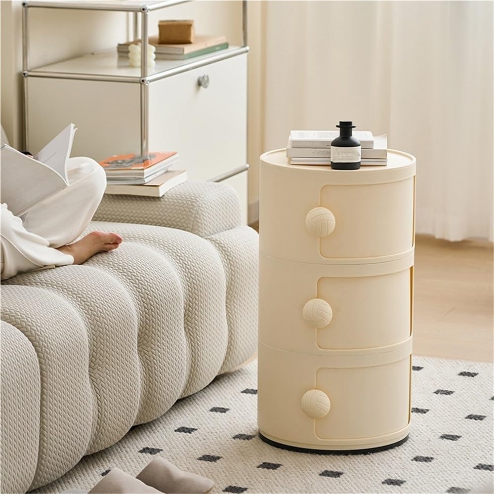 3-Tier Side Table with Sliding Door, Colorful Bedside Table with Storage, Multifunctional Stackable Storage Cabinet, End Table for Living Room, Bedroom(Yellow)