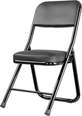 Portable and Compact Metal Frame Folding Seat with Back Support Ergonomic Pu Leather Upholstered Chair(Black)