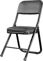 Portable and Compact Metal Frame Folding Seat with Back Support Ergonomic Pu Leather Upholstered Chair(Black)