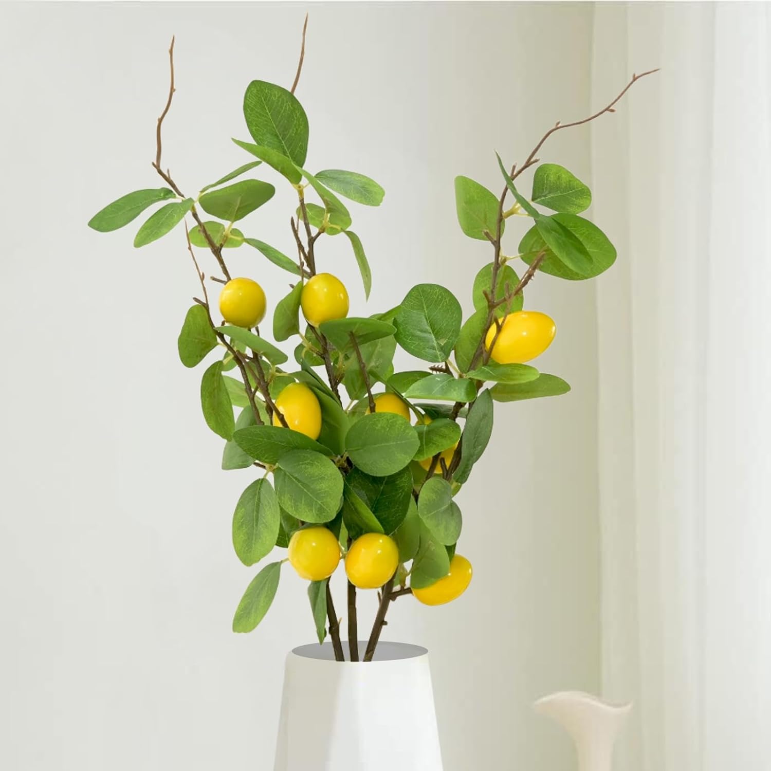 Artificial Lemons Branches 3pcs 27.5inch Lemon Stems for Vases Realistic Fruit Bouquet Faux Lemon Tree Branch Fake Lemons for Kitchen Home Wedding Party Spring Summer Decorations DIY Floral Crafts