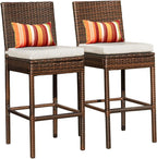 Sundale Outdoor Bar Stools 30 Inch Seat Height Set of 2, Patio Wicker Counter Stools with Back Rest, High Brown Rattan Chair with Pillow & Beige Cushion, All-Weather Armless Tall Pub Barstool