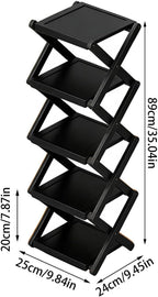 Foldable Bamboo Rack for Shoes, Tall Narrow Vertical Shoe Organizer, Space-Saving Multifunctional Shelf with Strong Load-Bearing for Entryway Corner Bedroom (Brown) Black_5 Layers 2-8 Layers