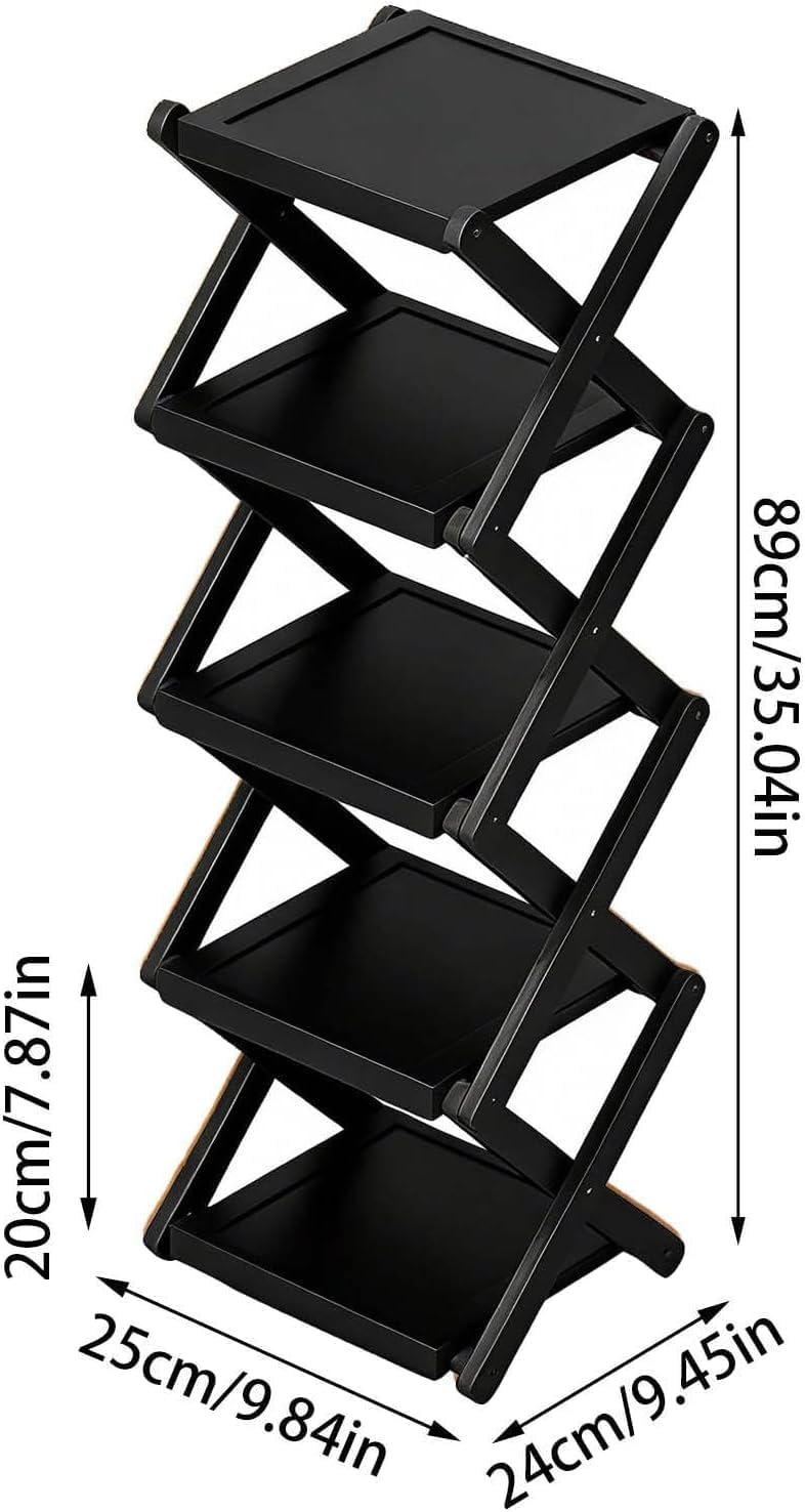 Foldable Bamboo Rack for Shoes, Tall Narrow Vertical Shoe Organizer, Space-Saving Multifunctional Shelf with Strong Load-Bearing for Entryway Corner Bedroom (Brown) Black_5 Layers 2-8 Layers