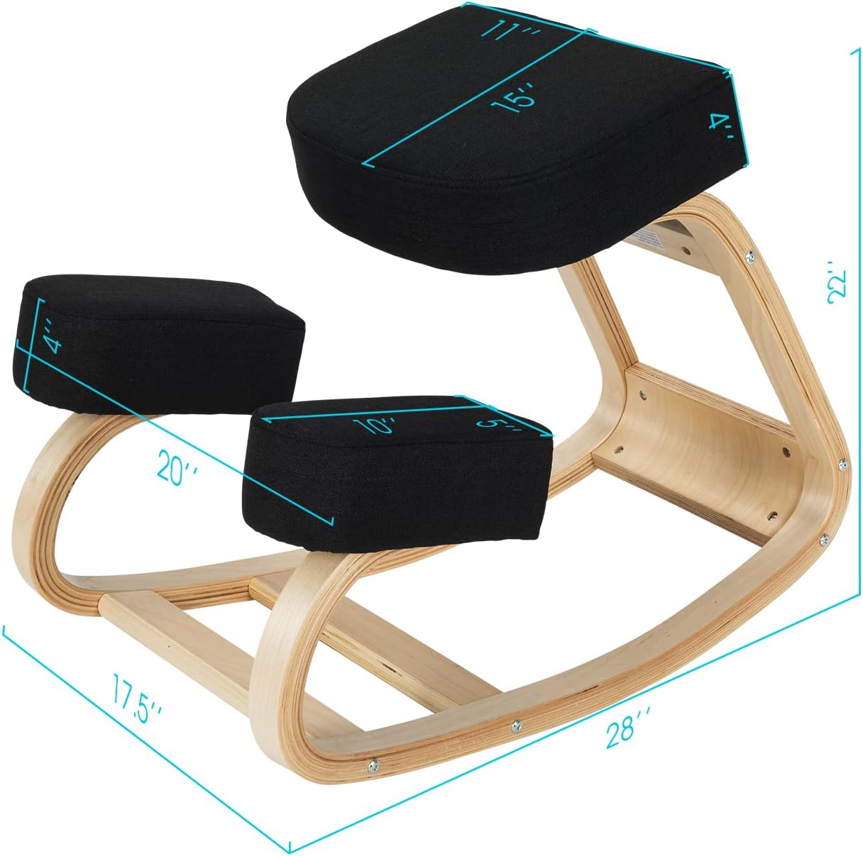Ergonomic Kneeling Chair, Rocking Posture Desk Chair with Soft Padding, Natural Relief for Neck, Shoulder or Back Pain, Wooden Knee Chair for Home Office