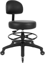 TAKE UR SEAT® Economical Multi-Purpose Medical Spa Drafting Stool with Adjustable seat and Back Height. Advanced Fabric seat Cover is Easy to Clean. Blade Wheels (Med. Bench Height Black)