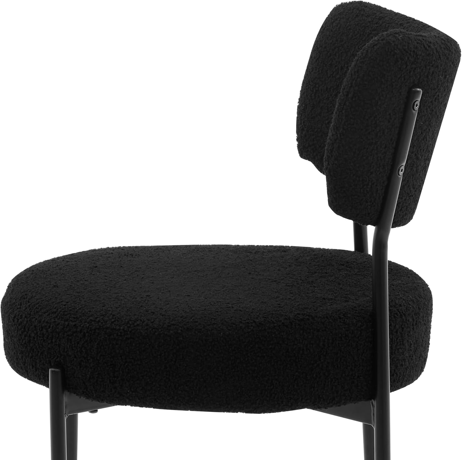 Boucle Dining Chair Set of 6, Mid Century Modern Upholstered Kitchen Chairs with Curved Backrest & Black Metal Legs, Round Dining Room Chairs, Black